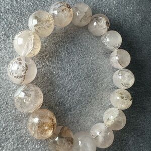 Rare 13MM Light Rose Quartz w/ Dendritic Inclusions Natural Crystal Bracelet